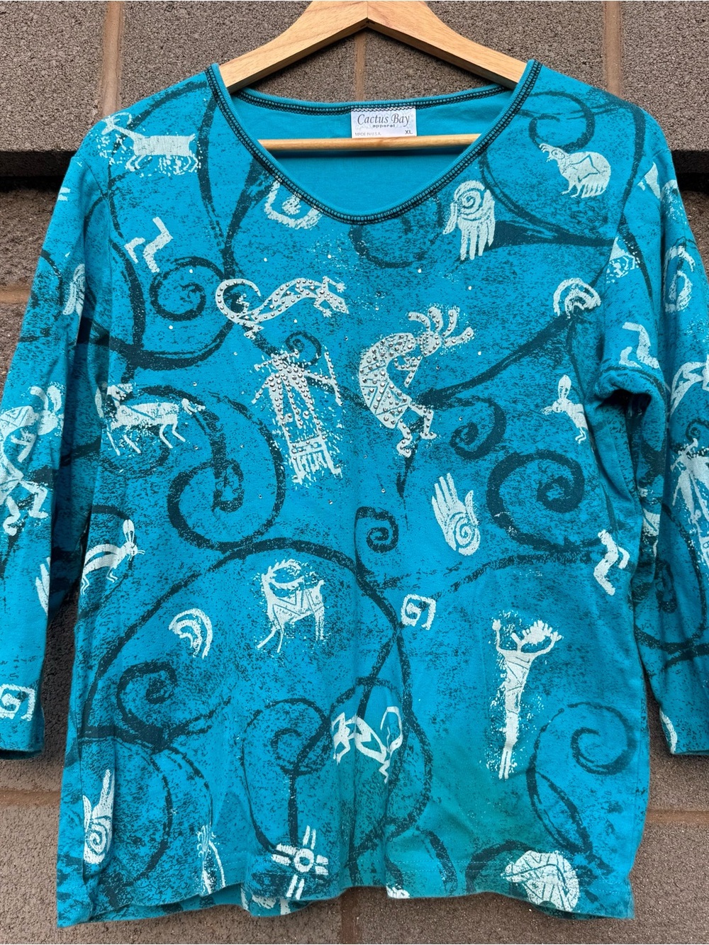 Women’s Vintage Y2K Cactus Bay Southwestern Petroglyph Print 3/4 Sleeve XL - Picture 6 of 6